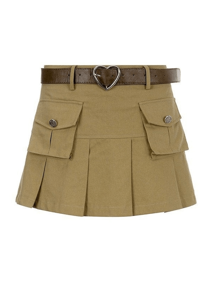 Belted Pleated Y2K Mini Skirt - MomyMall