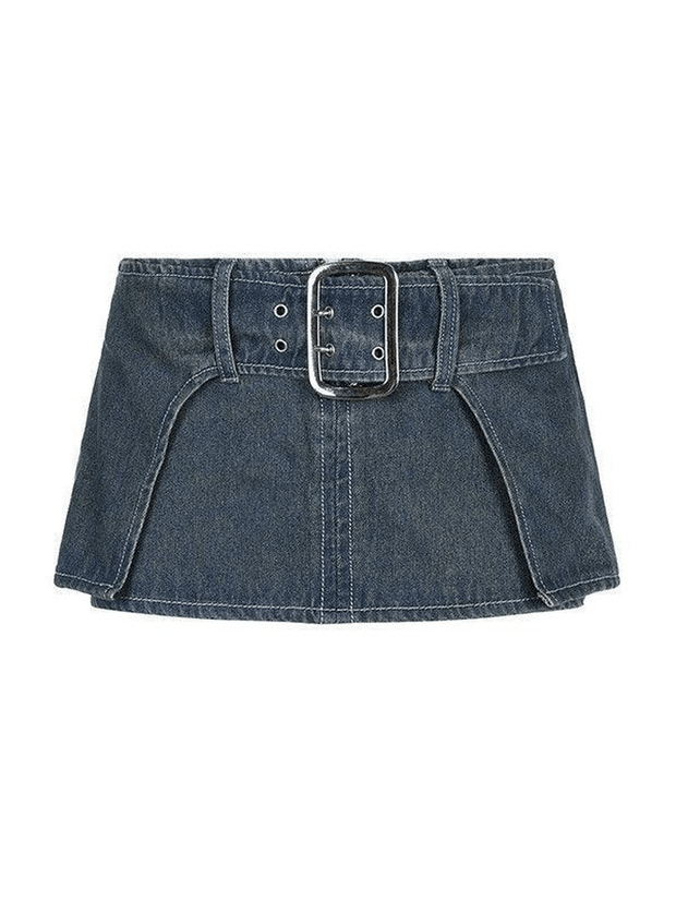 Belted Ultra Denim Cargo Mini Skirt - MomyMall