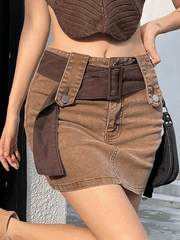 Belted Wash Denim Mini Skirt