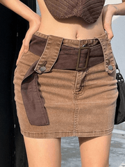 Belted Wash Denim Mini Skirt
