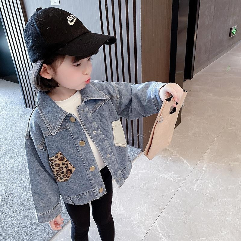 Betty Leopard Pocket Patch Denim Jacket - MomyMall