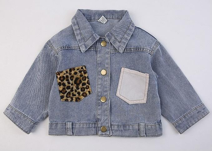 Betty Leopard Pocket Patch Denim Jacket - MomyMall