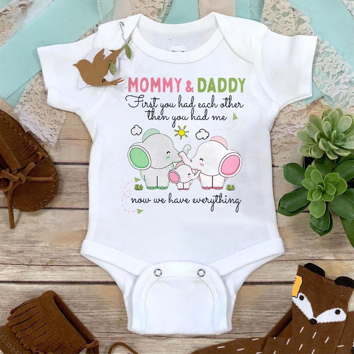 Lovely Elephant Printed Baby Romper - MomyMall