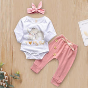 3PCS “I Love my Dad” Elephant Printed Romper With Solid Pants Baby Set