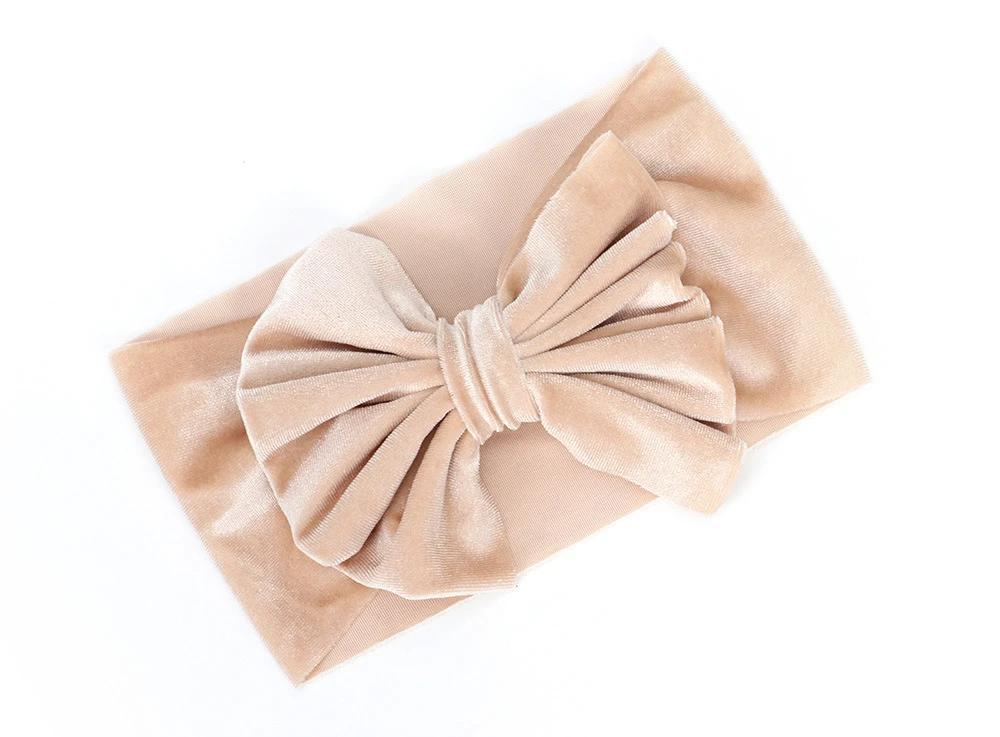 Big Bow Velvet Turban - MomyMall Beige