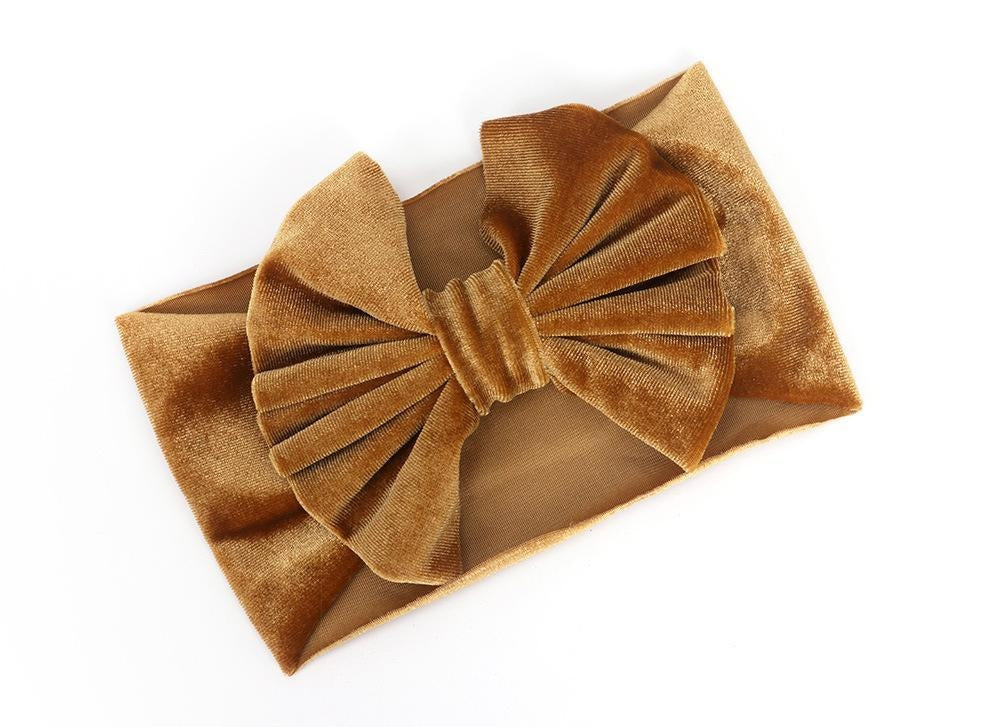 Big Bow Velvet Turban - MomyMall Gold