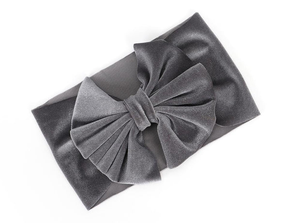 Big Bow Velvet Turban - MomyMall Grey