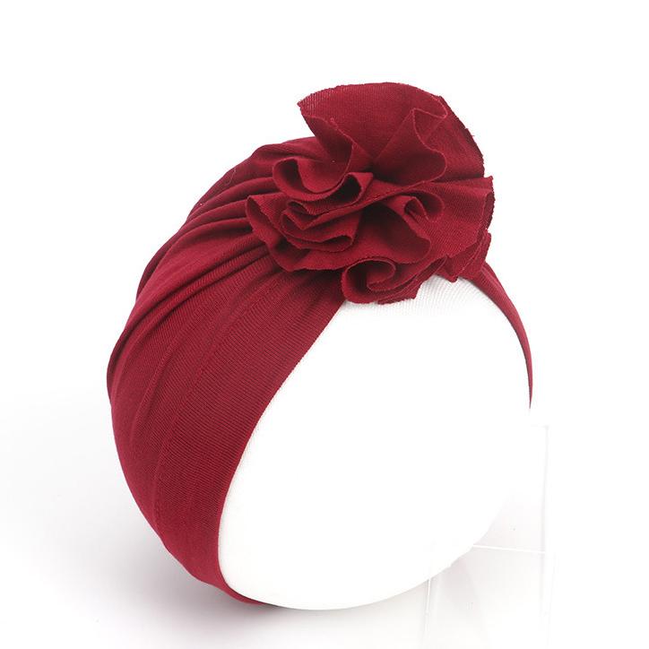 Big Flower Turban Hat - MomyMall Dark Red