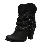 Round Toe High Heel Ankle Boots