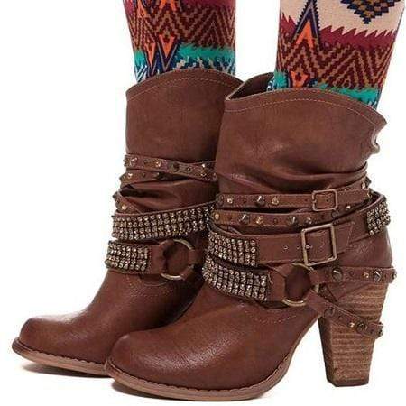 Round Toe High Heel Ankle Boots