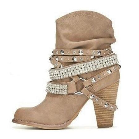 Round Toe High Heel Ankle Boots