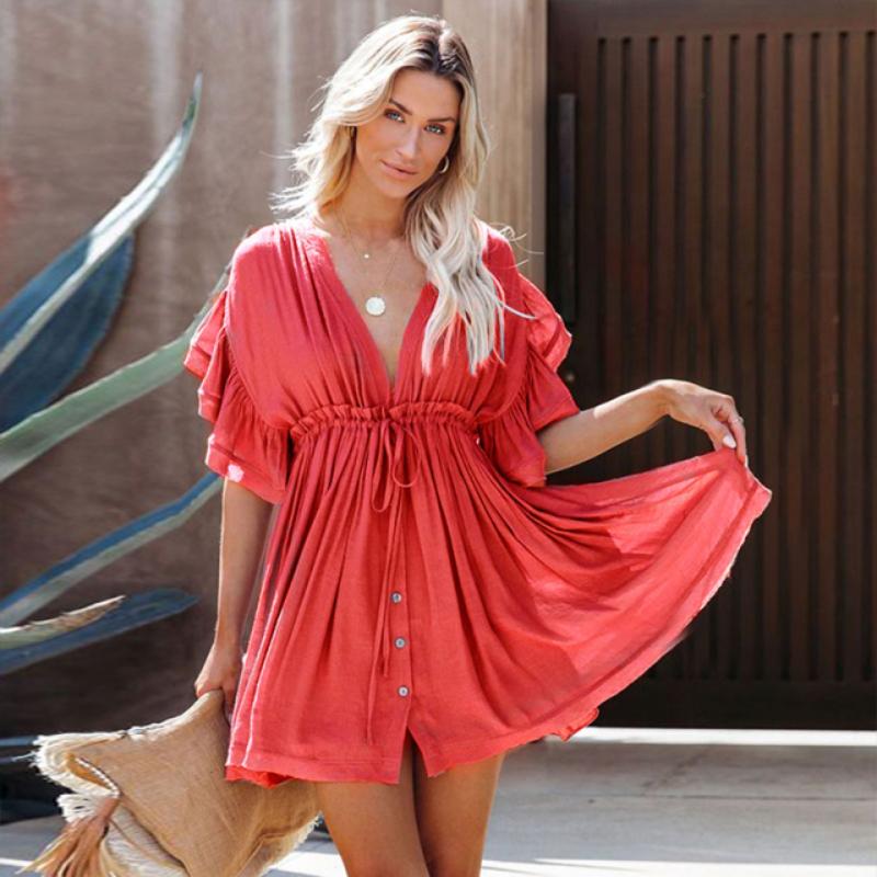 Beach Summer Mini Dress, Yellow / One Size
