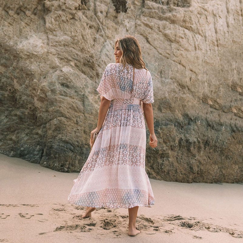 Boho Summer Floral Beach Cover Up Maxi Dress