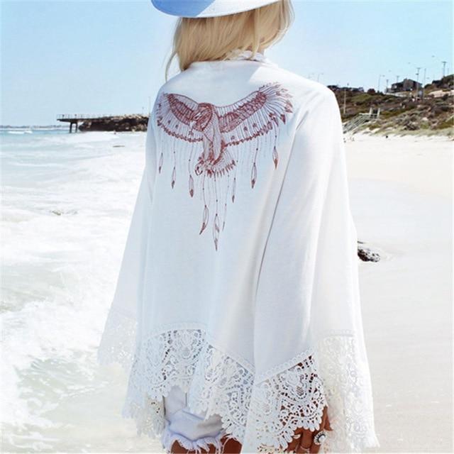 Cardigan cache-cœur de plage en dentelle blanc