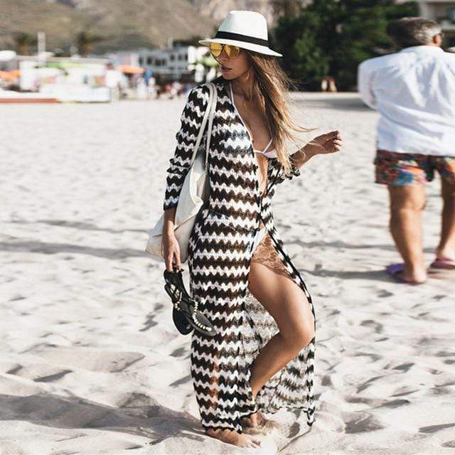 Long Stripe Beach Crochet Cover Up