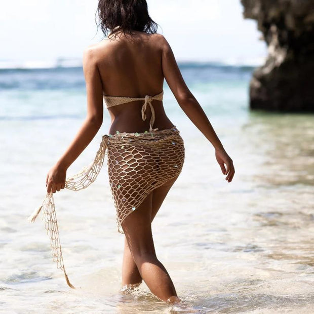 Sequined Crochet Mesh Beach Cover Up