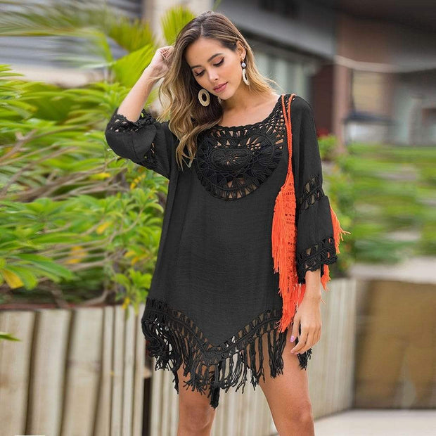 Sexy Beach Cover Up Hollow Out Tassels