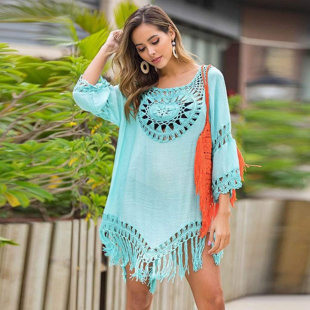 Sexy Beach Cover Up Hollow Out Tassels
