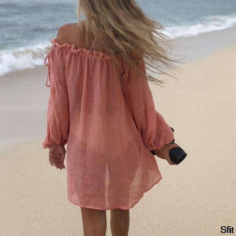 Casual Long Sleeve Off Shoulder Beach Cover Up