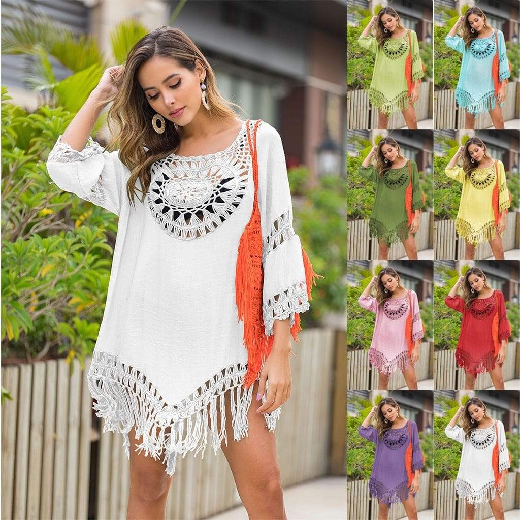 Sexy Beach Cover Up Hollow Out Tassels