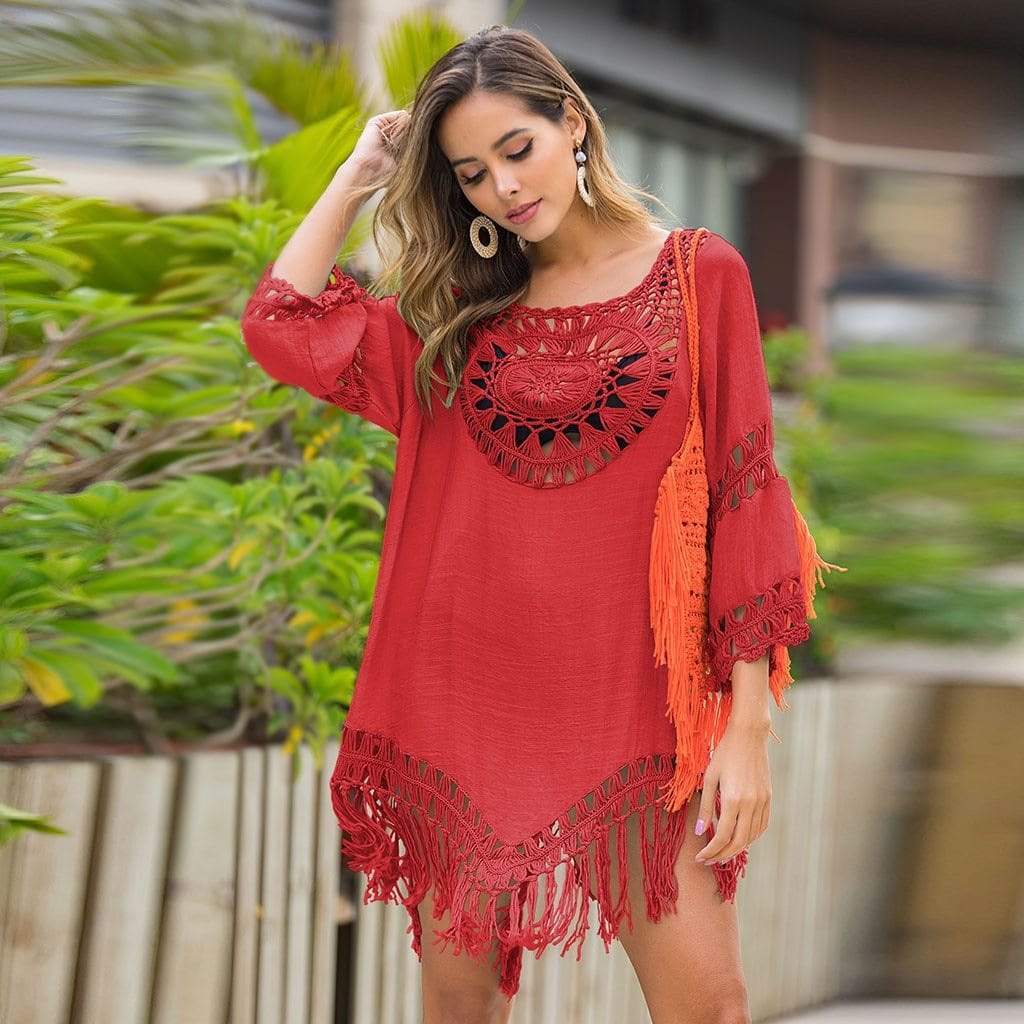 Sexy Beach Cover Up Hollow Out Tassels