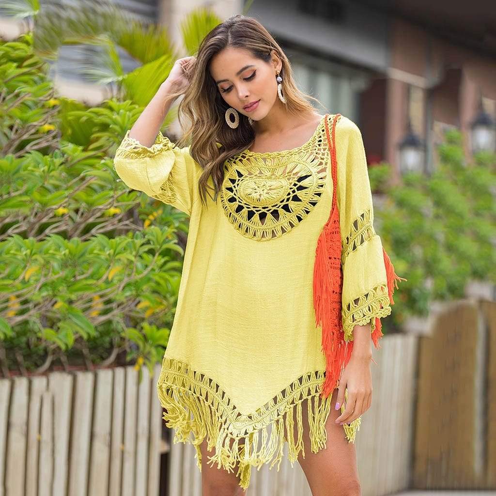 Sexy Beach Cover Up Hollow Out Tassels