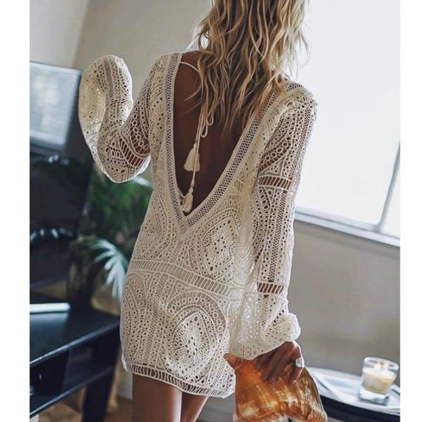 White Lace Sexy Backless Mini Dress