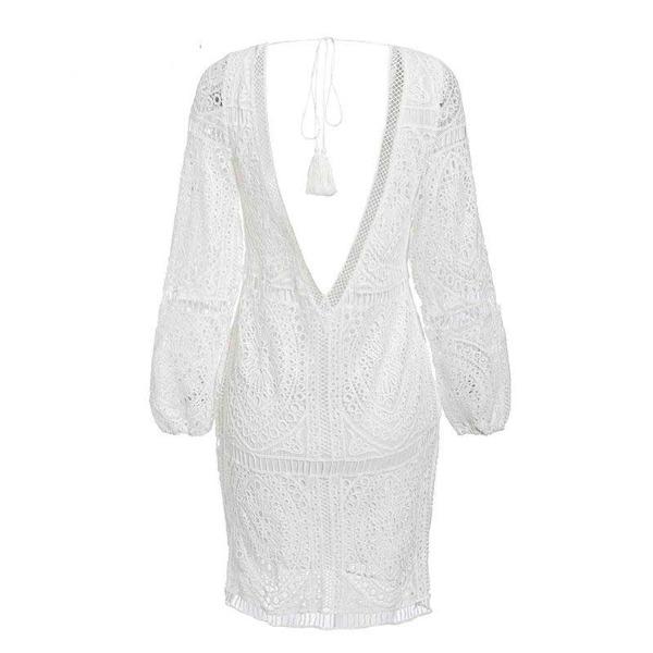 Mini-robe dos nu sexy en dentelle blanche