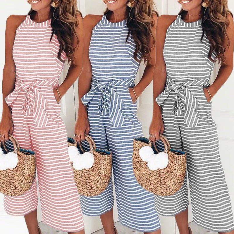 Striped Sleeveless Rompers