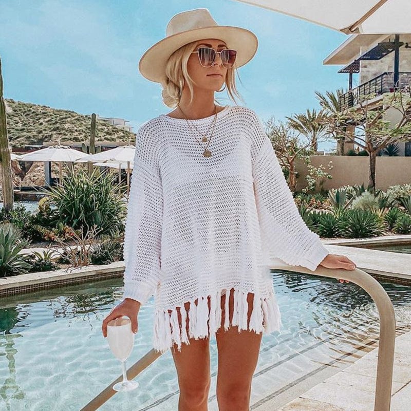 Beach Crochet Knit Tassel Cover Up