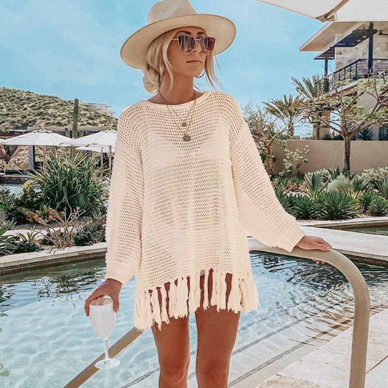 Beach Crochet Knit Tassel Cover Up