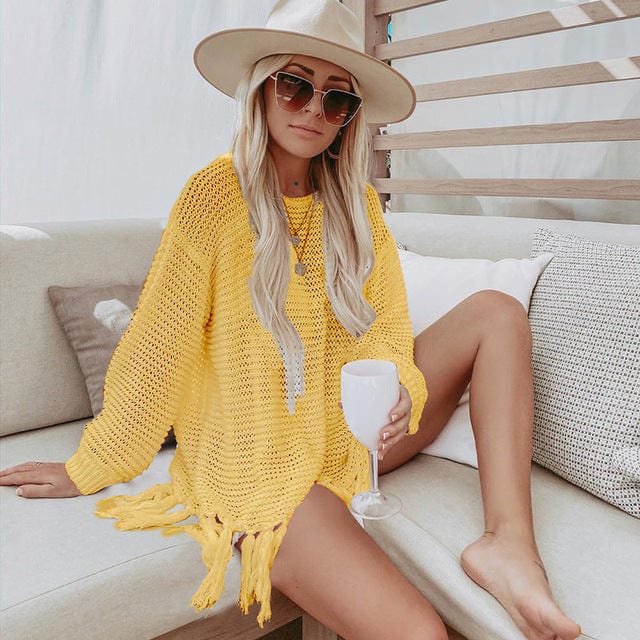 Beach Crochet Knit Tassel Cover Up