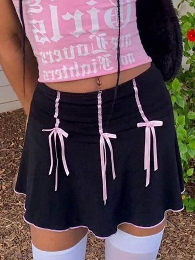 Bow Decor High Waist Mini Skirt