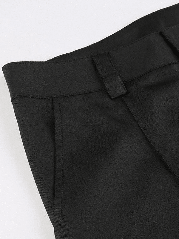 Buckle Belt Black Pleated Baggy Pants