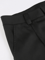 Buckle Belt Black Pleated Baggy Pants