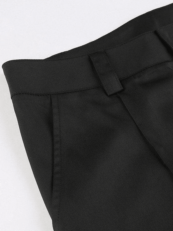 Schwarze plissierte Baggy-Hose mit Schnallengürtel