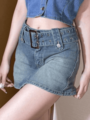 Buckle Belt Denim Mini Skirt