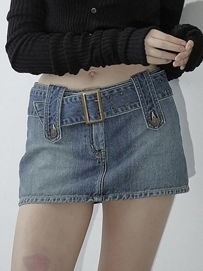 Buckle Belt Denim Mini Skirt