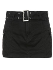 Buckle Belt Low Waist Denim Mini Skirt