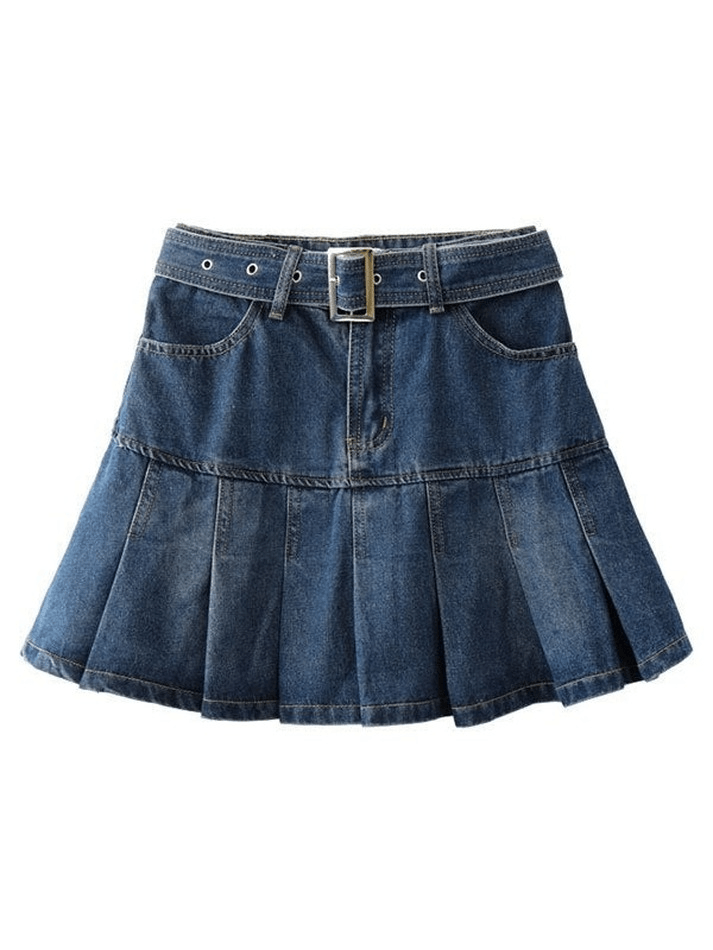 Buckle Belt Pleated Mini Skirt