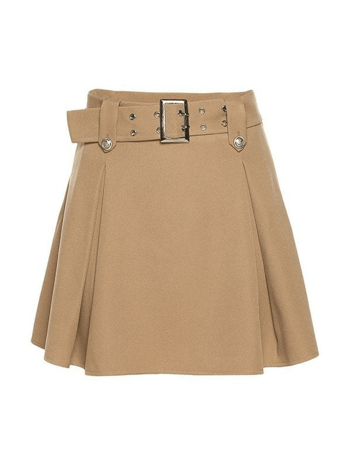 Buckled Belt Pleated Mini Skirt