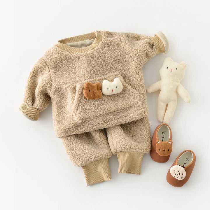 Bunny Pocket Plush Winter 2-Piece Set - MomyMall Khaki / 6-12 Months