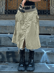 Buttoned Split Long Cargo Skirt - MomyMall