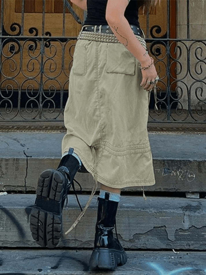 Buttoned Split Long Cargo Skirt - MomyMall