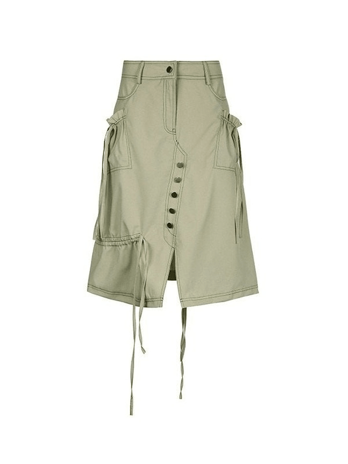 Buttoned Split Long Cargo Skirt - MomyMall