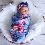 Cute NewBorn Flower Floral Printed Swaddle Sleeping Bag And Headband Baby Set - MomyMall