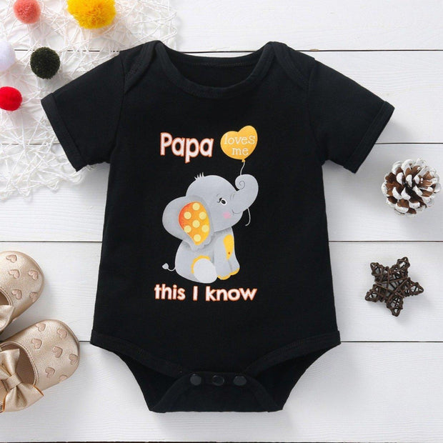Papa Loves Me Elephant Printed Baby Romper - MomyMall Black / 0-3 Months