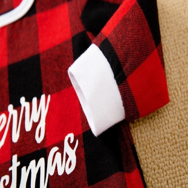 Cute Merry Christmas Plaid Printed Baby Jumpsuit