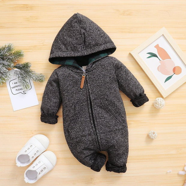 Autumn And Winter Lovely Dark Grey Printed Long-sleeve Baby Hoodie Jumpsuit - MomyMall Green / 0-6 Months