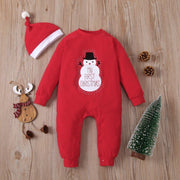 My First Christmas Snowman Printed Baby Jumpsuit - MomyMall Red / 0-3 Months